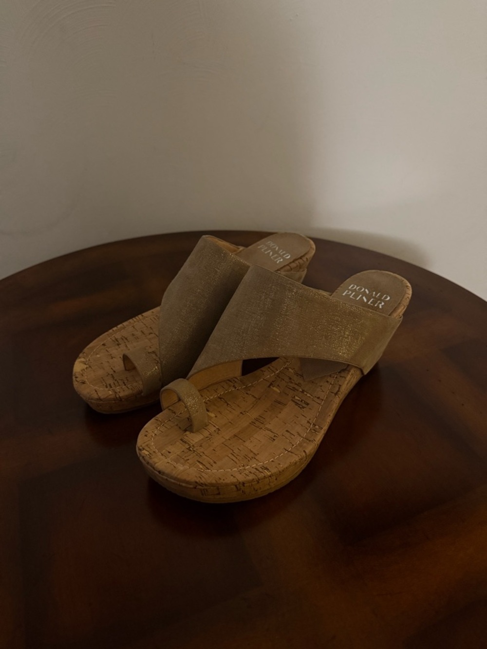 Donald J. Pliner Metallic Gold Cork Wedge Slide